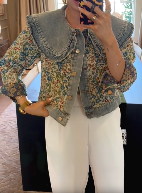 Peter Pan Collar Jacquard Denim Jacket