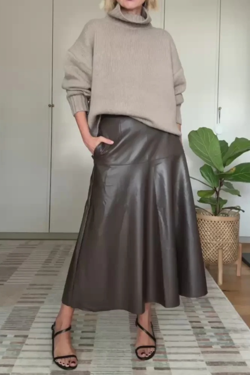 Faux Leather Midi Skirt