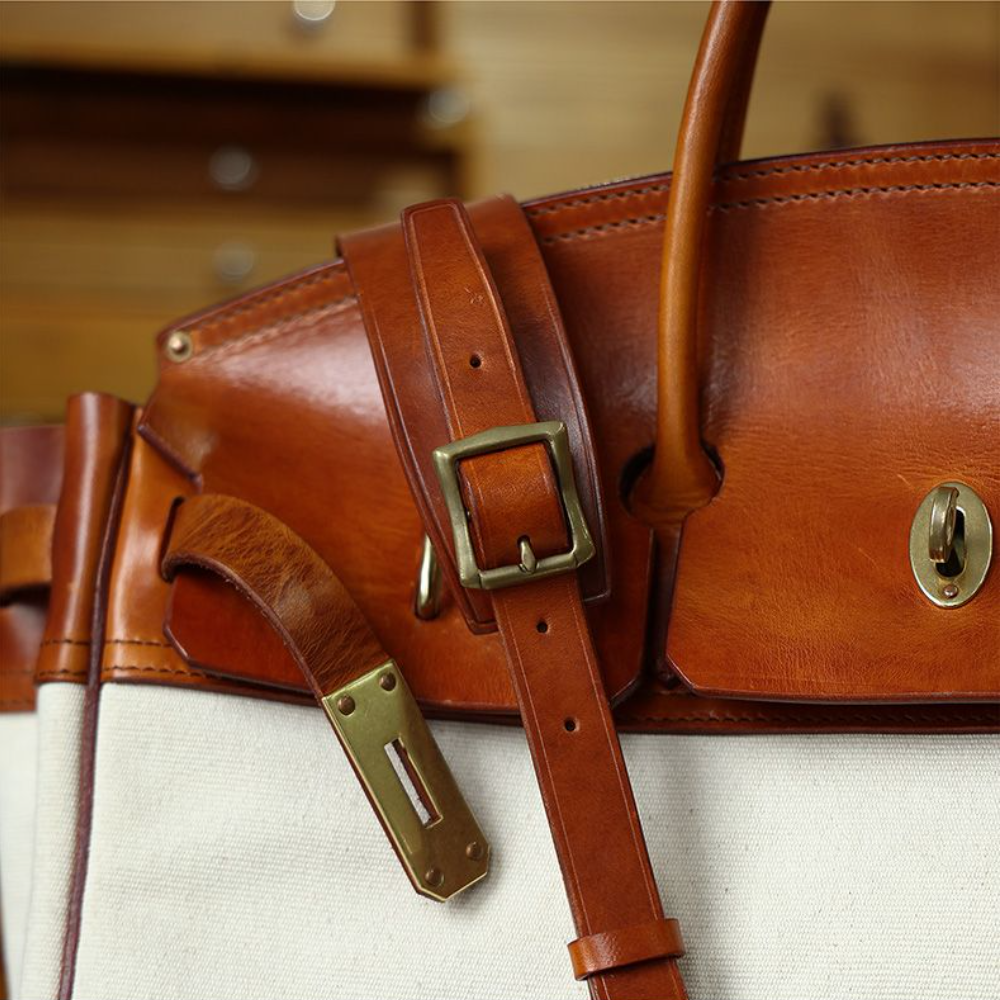 Two-Tone Canvas And Leather Handbag
