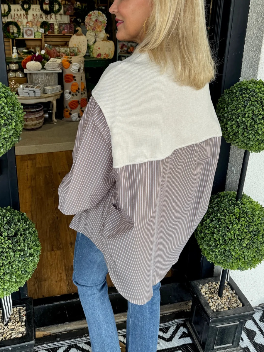Scarf-embellished Striped Blouse