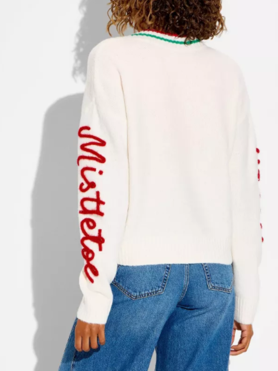 V-Neck Shoulder Long-Sleeve Holiday Print Cardigan