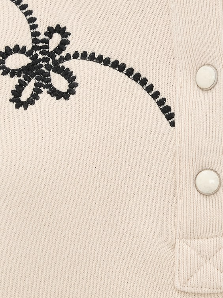 Embroidered Puff - Sleeve Henley Sweatshirt