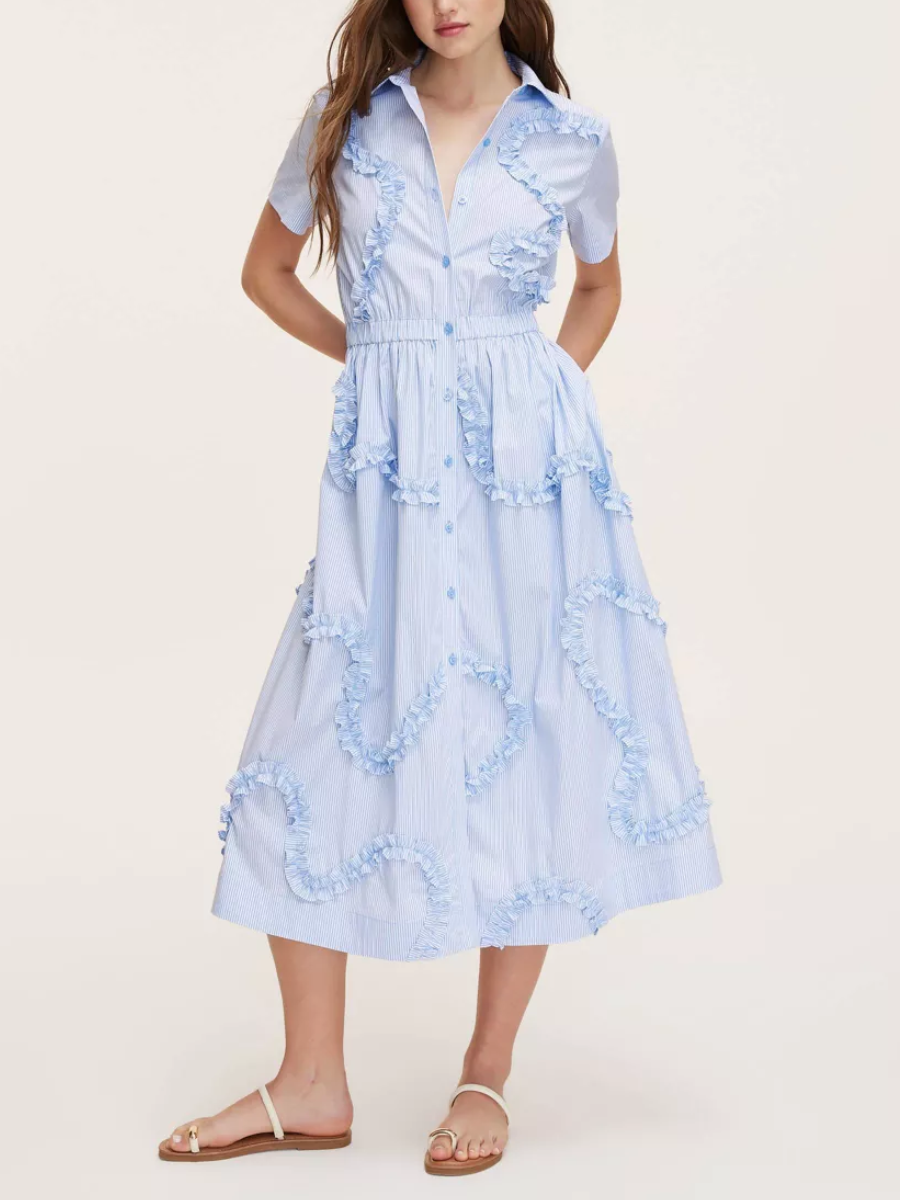 Women's Ribbon Short Sleeve Midi Shirtdress
