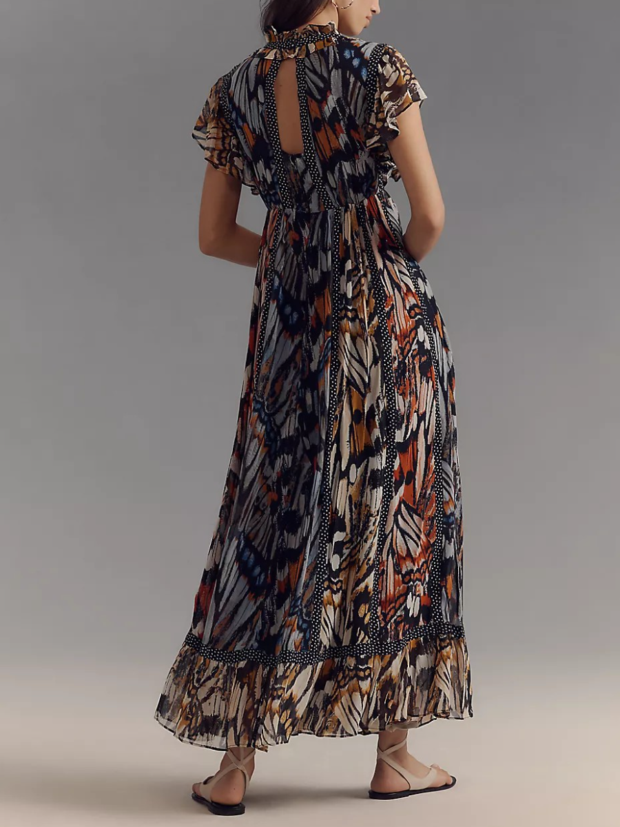 Short-Sleeve V-Neck Midi Dress