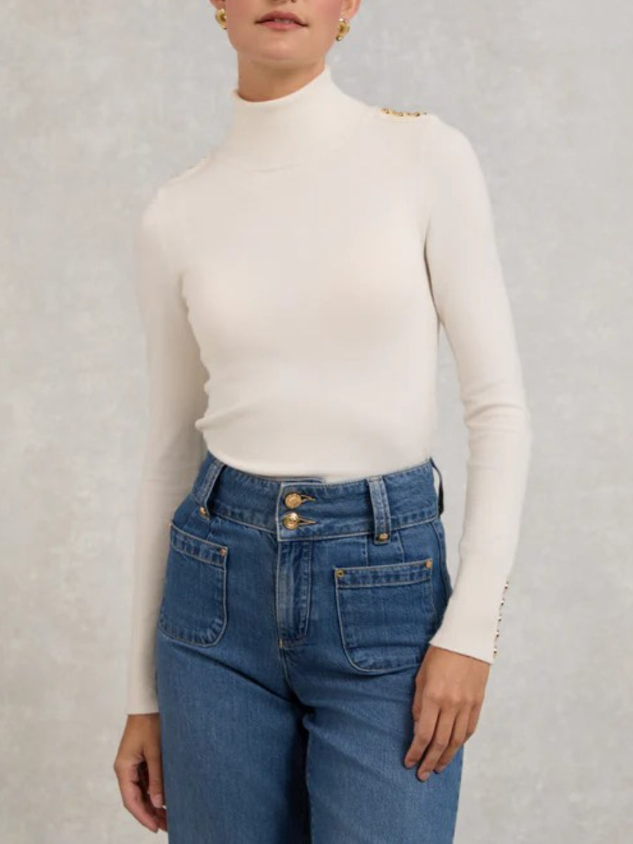 Gold Buttoned Turtleneck Sweater