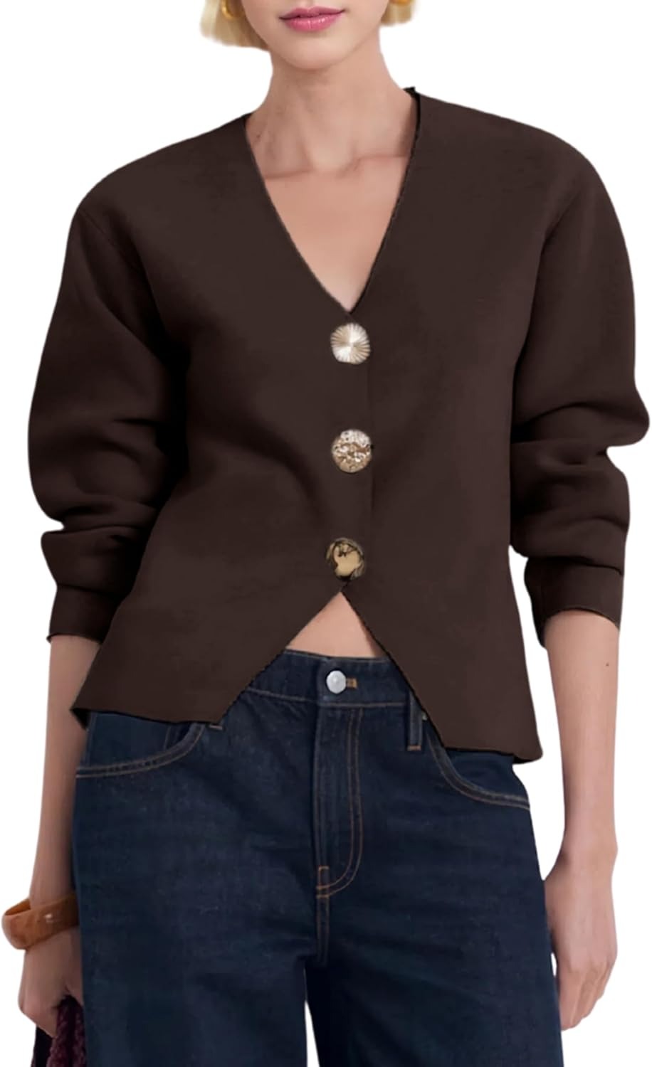 Long Sleeve Gold Button Down Knit Cardigans