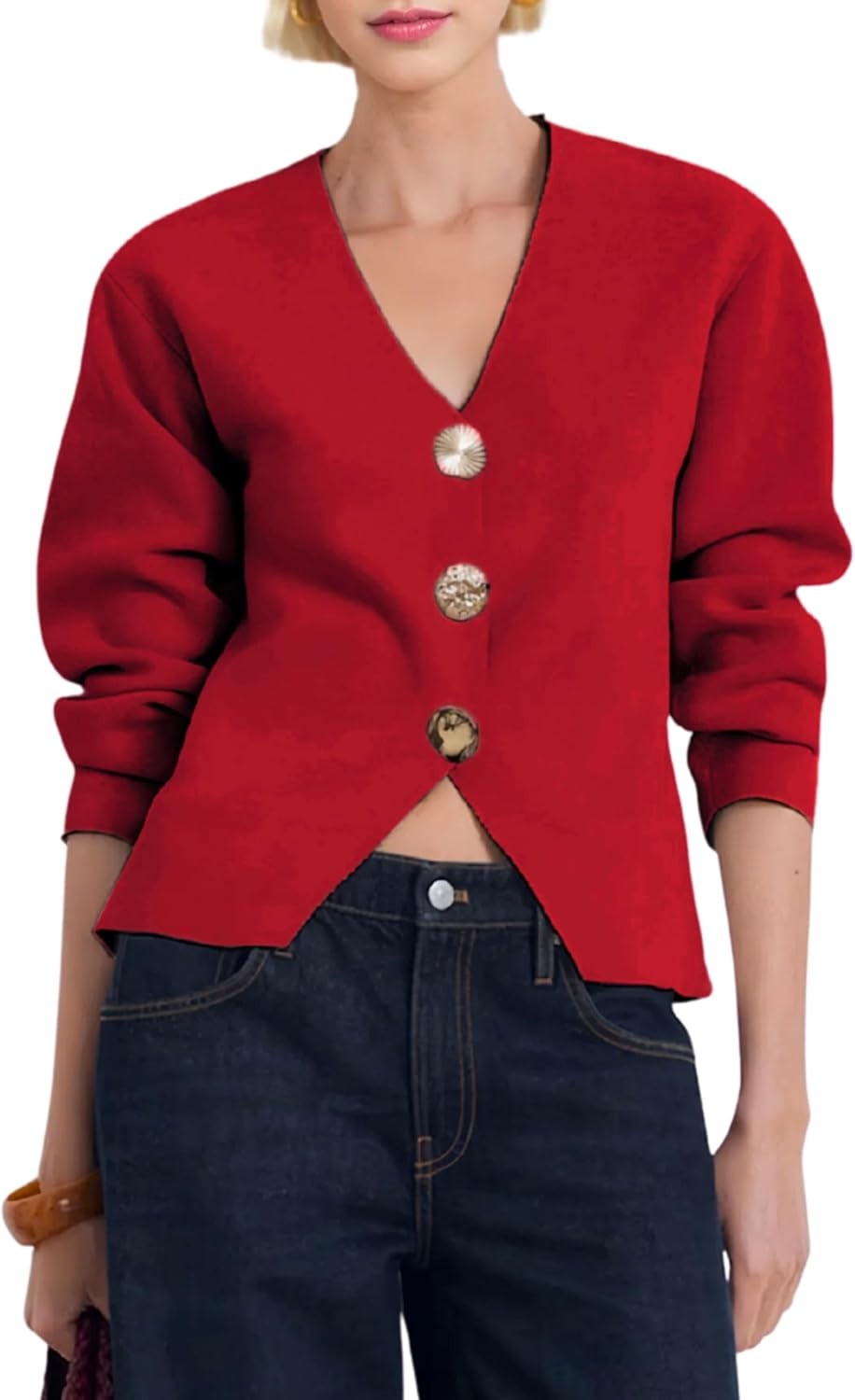 Long Sleeve Gold Button Down Knit Cardigans