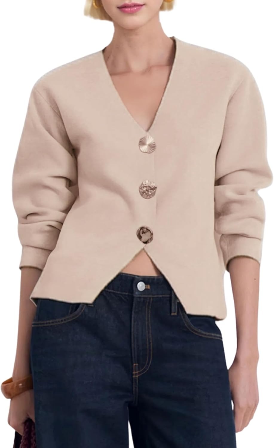 Long Sleeve Gold Button Down Knit Cardigans