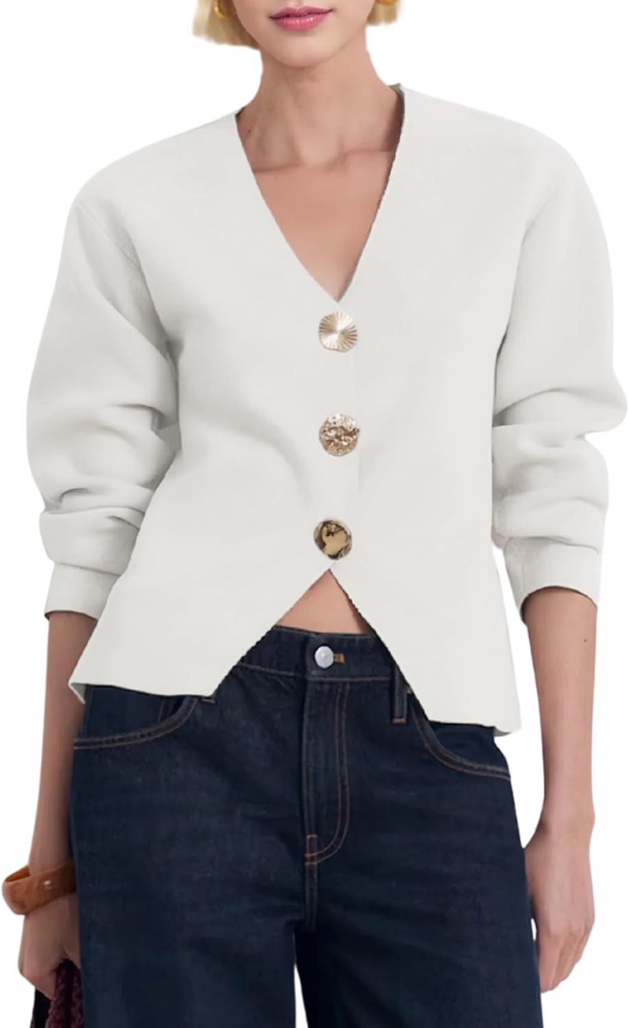 Long Sleeve Gold Button Down Knit Cardigans