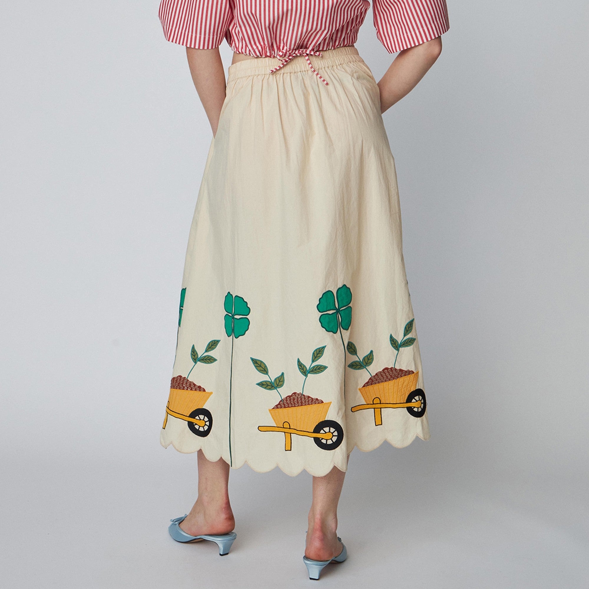 Embroidered Cotton-Poplin Midi Skirt