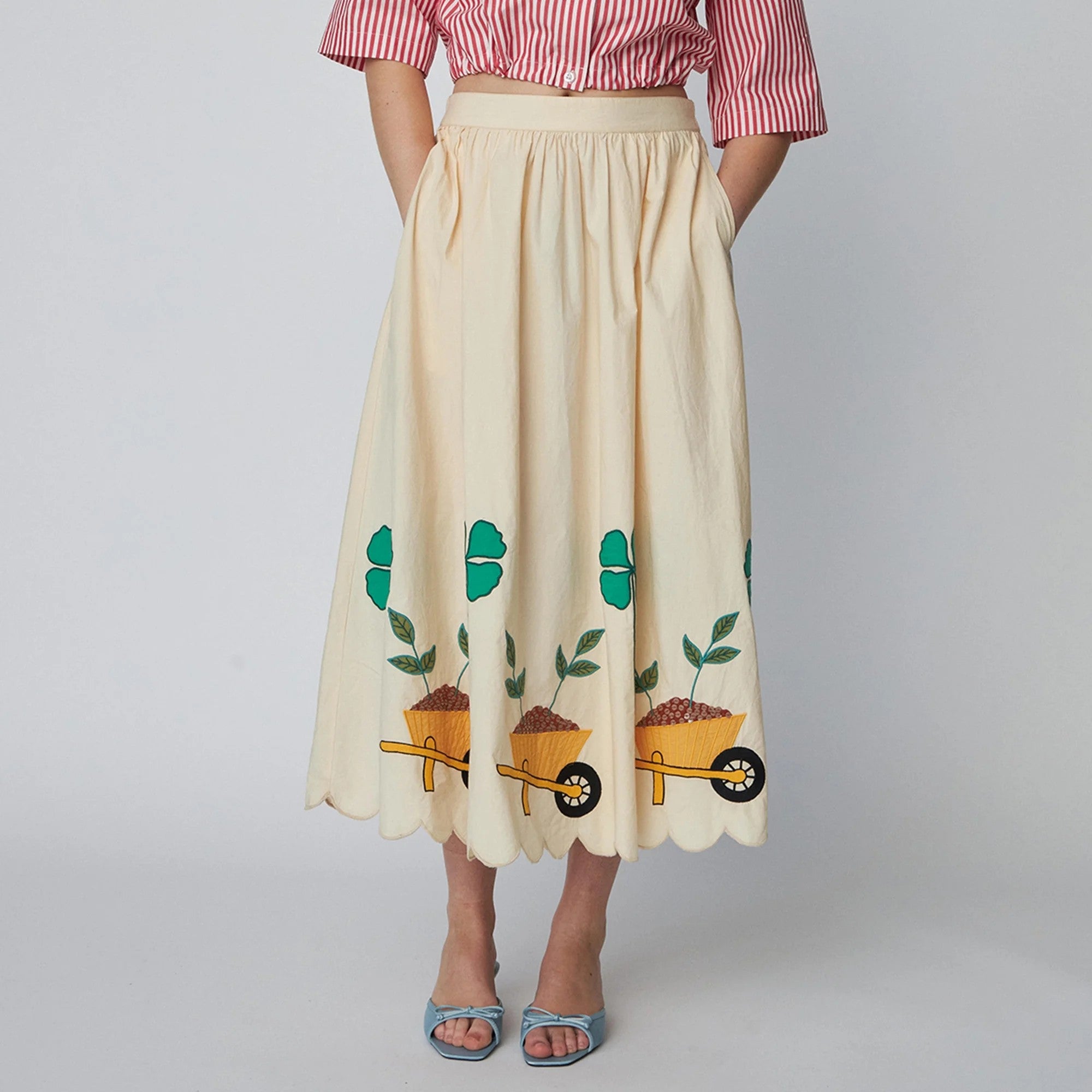 Embroidered Cotton-Poplin Midi Skirt