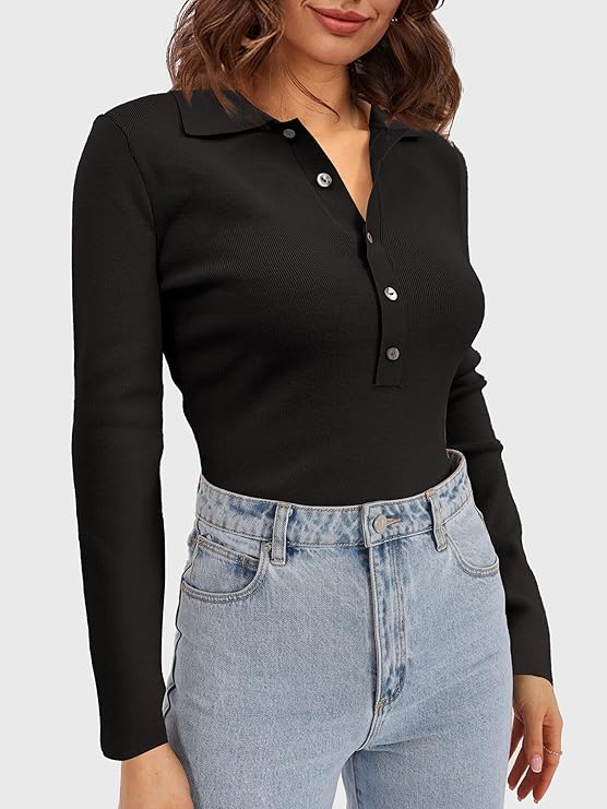 Fashion V Neck Button Polo Sweaters