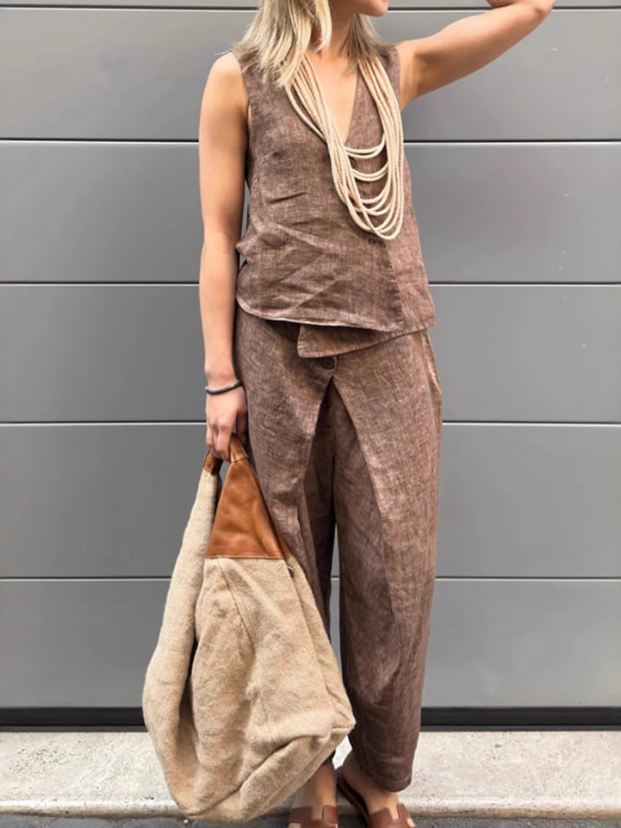 Stylish Linen Vest 2pc Set