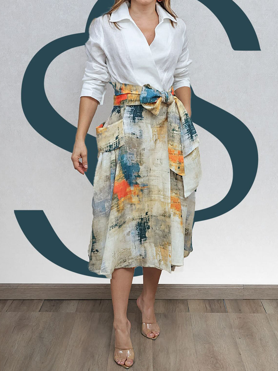 Printed Pockets Two Pieces Dress