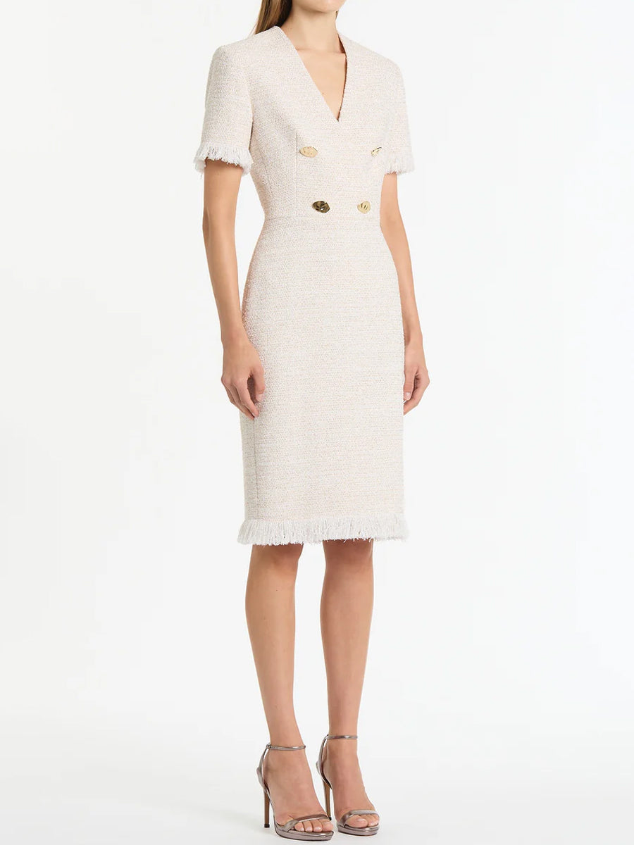 Elegant Tweed Fringe Midi Dress