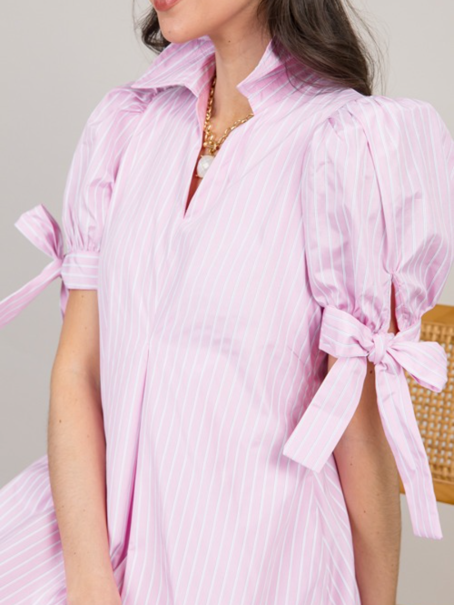 Bow Sleeve Pinstripe Maxi Dress