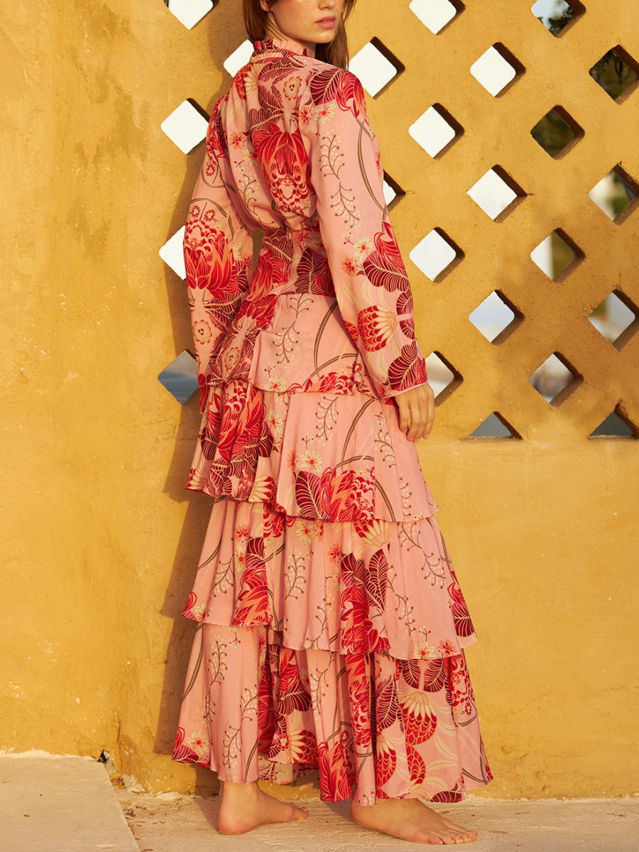 Lotus Print Tiered Skirt Set