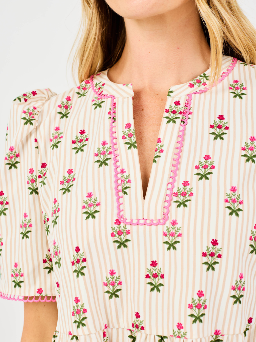 Floral Striped Puff Sleeve Dress
