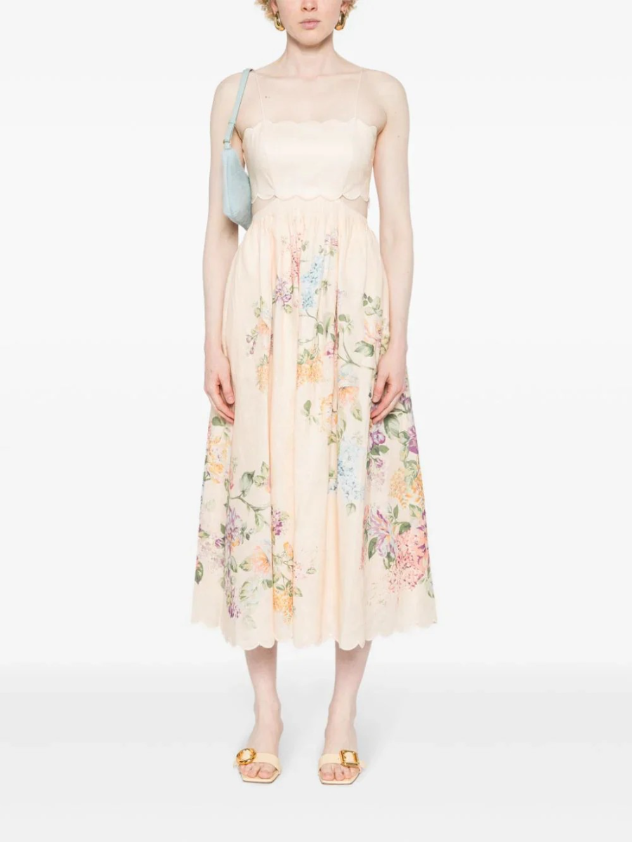 Spaghetti Strap Floral Scallop Dress