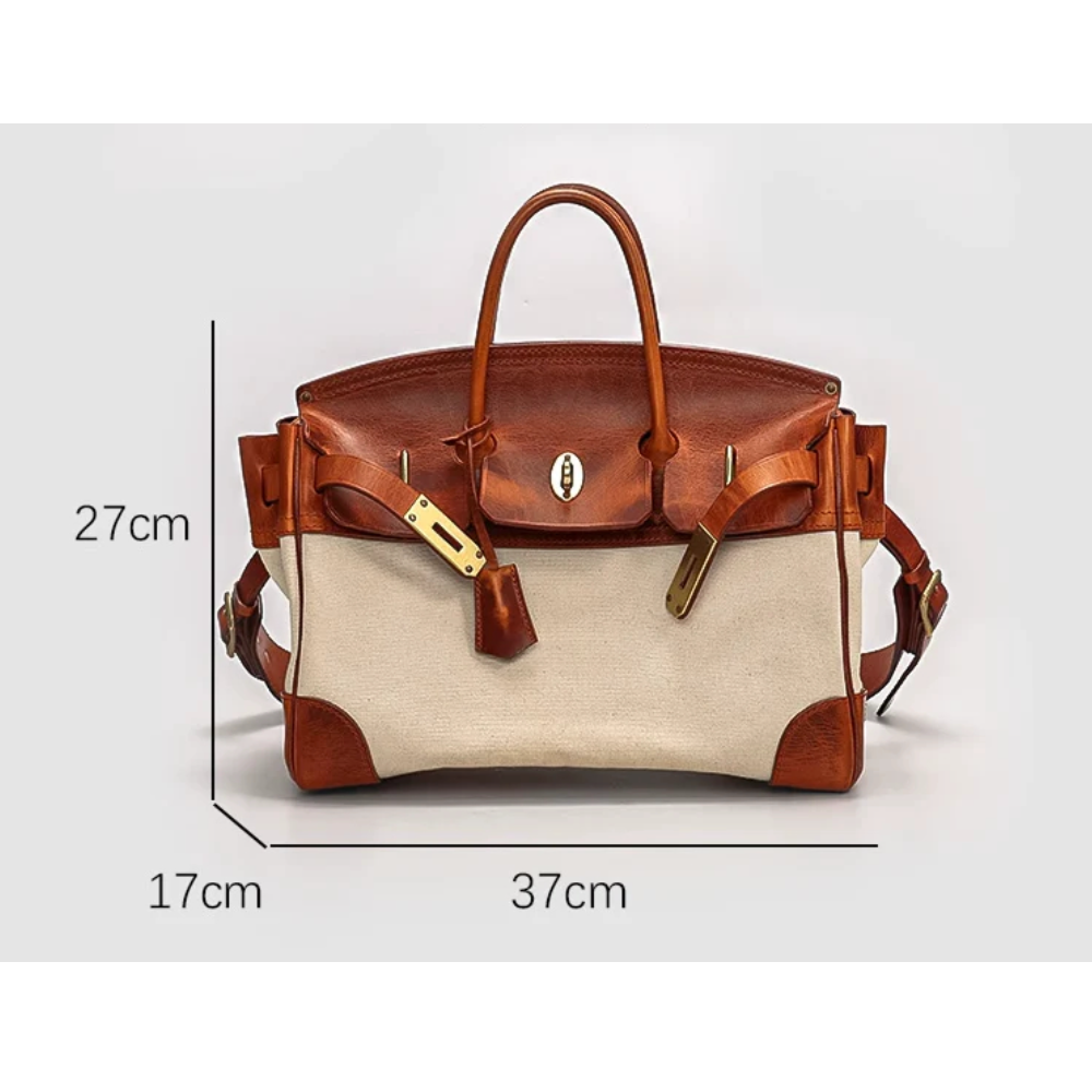 Two-Tone Canvas And Leather Handbag