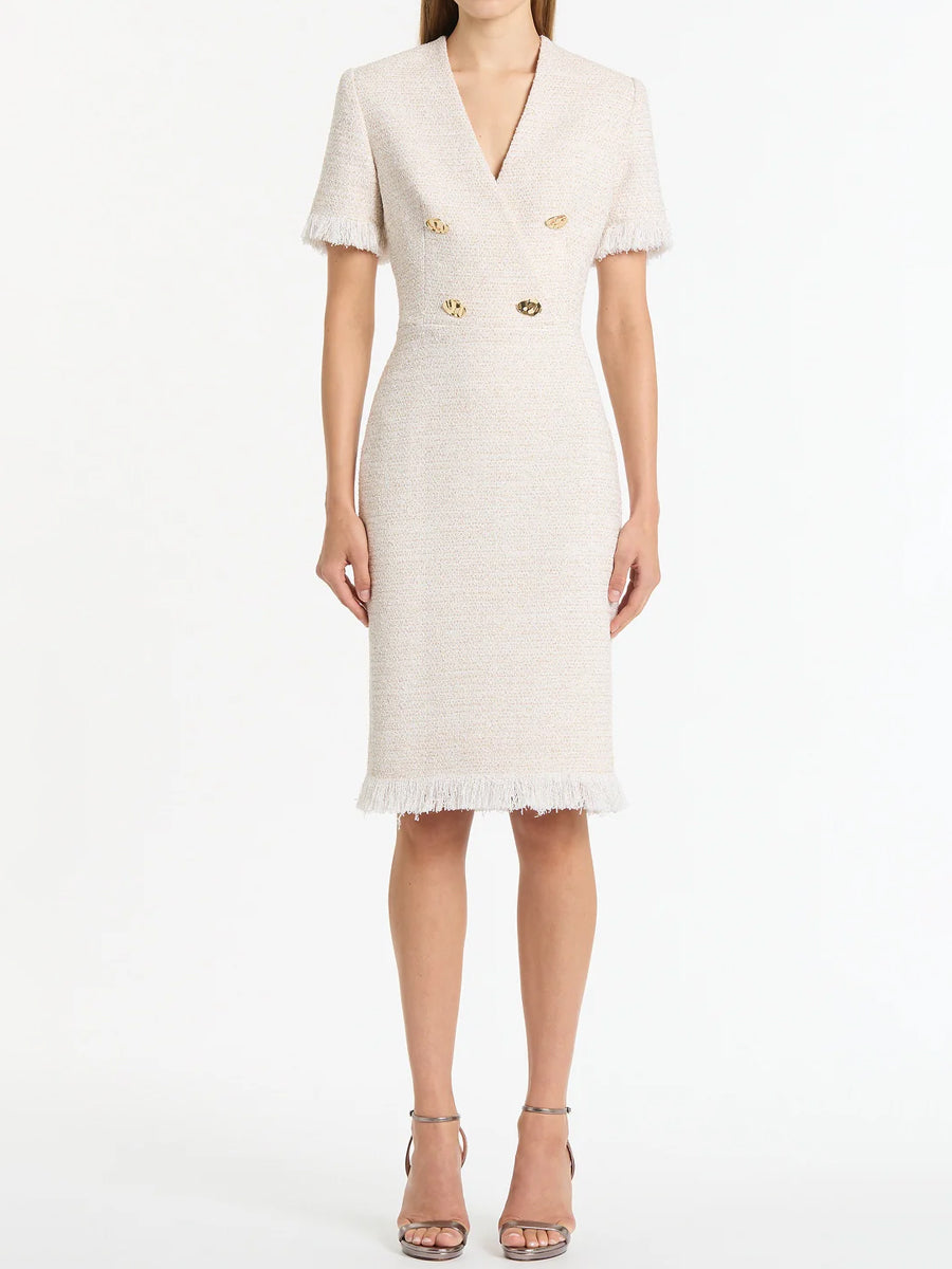 Elegant Tweed Fringe Midi Dress