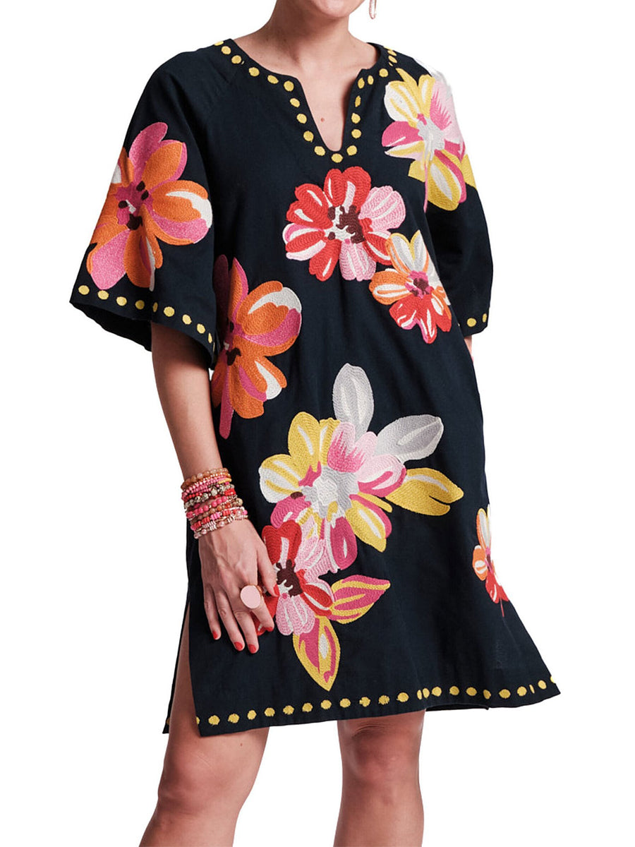 Colorful Floral Embellished Shift Dress