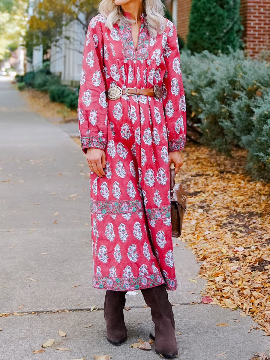 Floral Print Long Sleeve Loose Dress