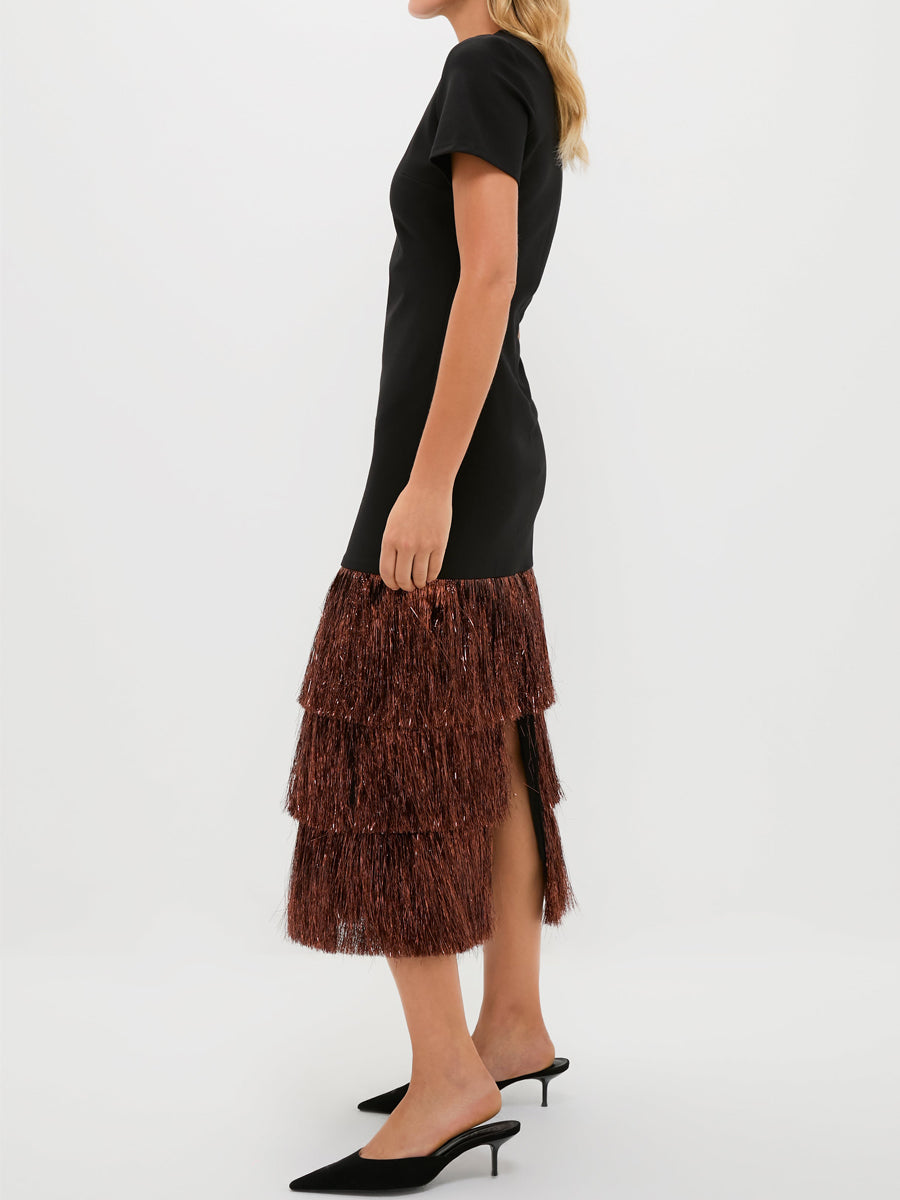 Fringed Hem Short Sleeve Maxi Dress