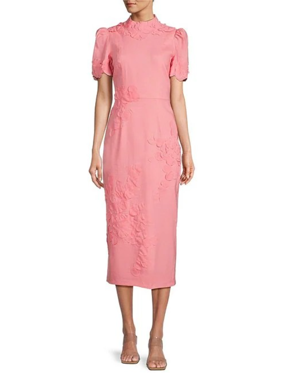 Floral Applique Mock Neck Dress