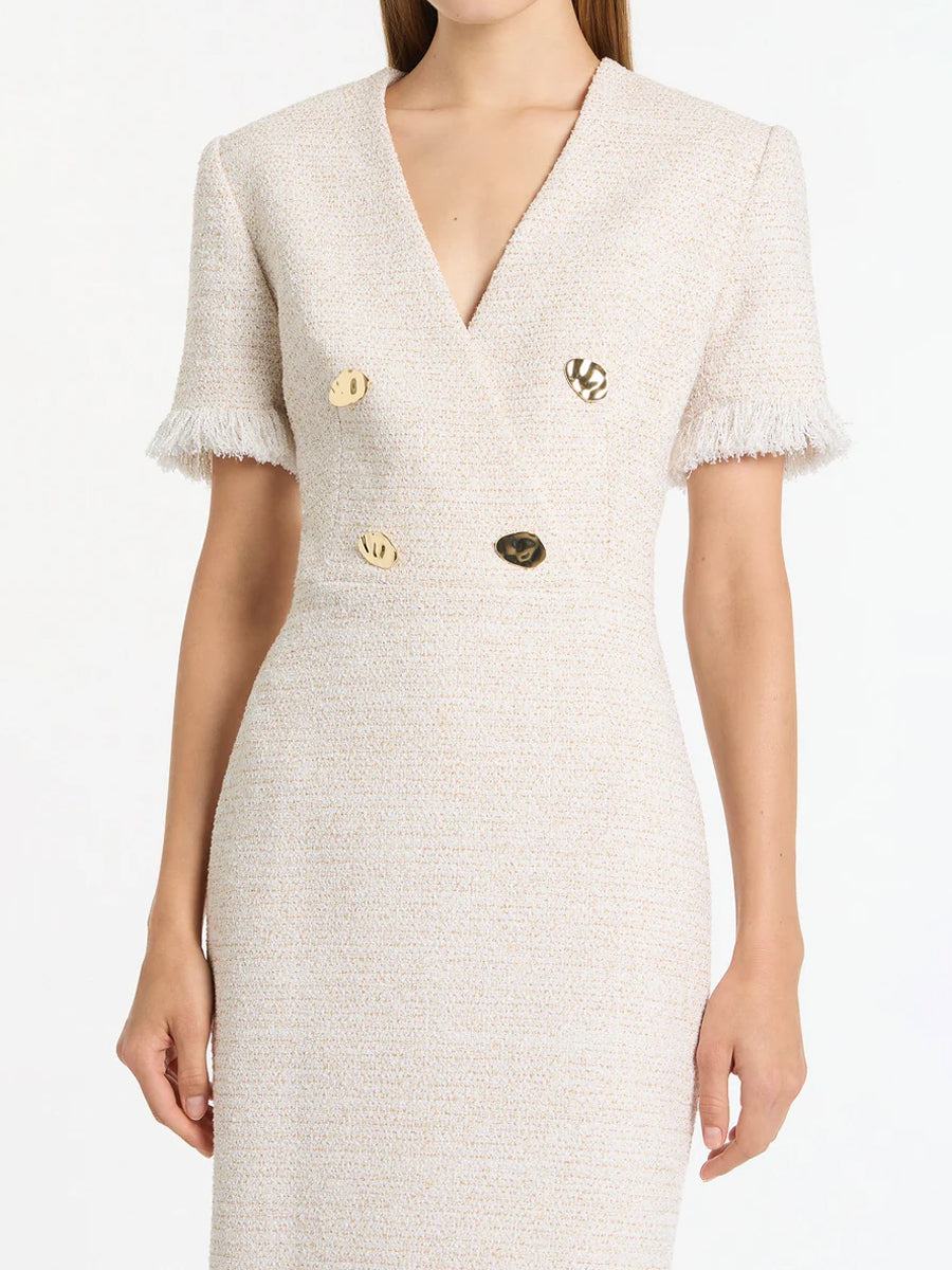 Elegant Tweed Fringe Midi Dress