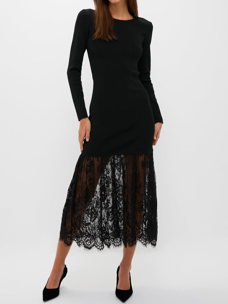 Lace Patchwork Dropped Waist Knitted Dress