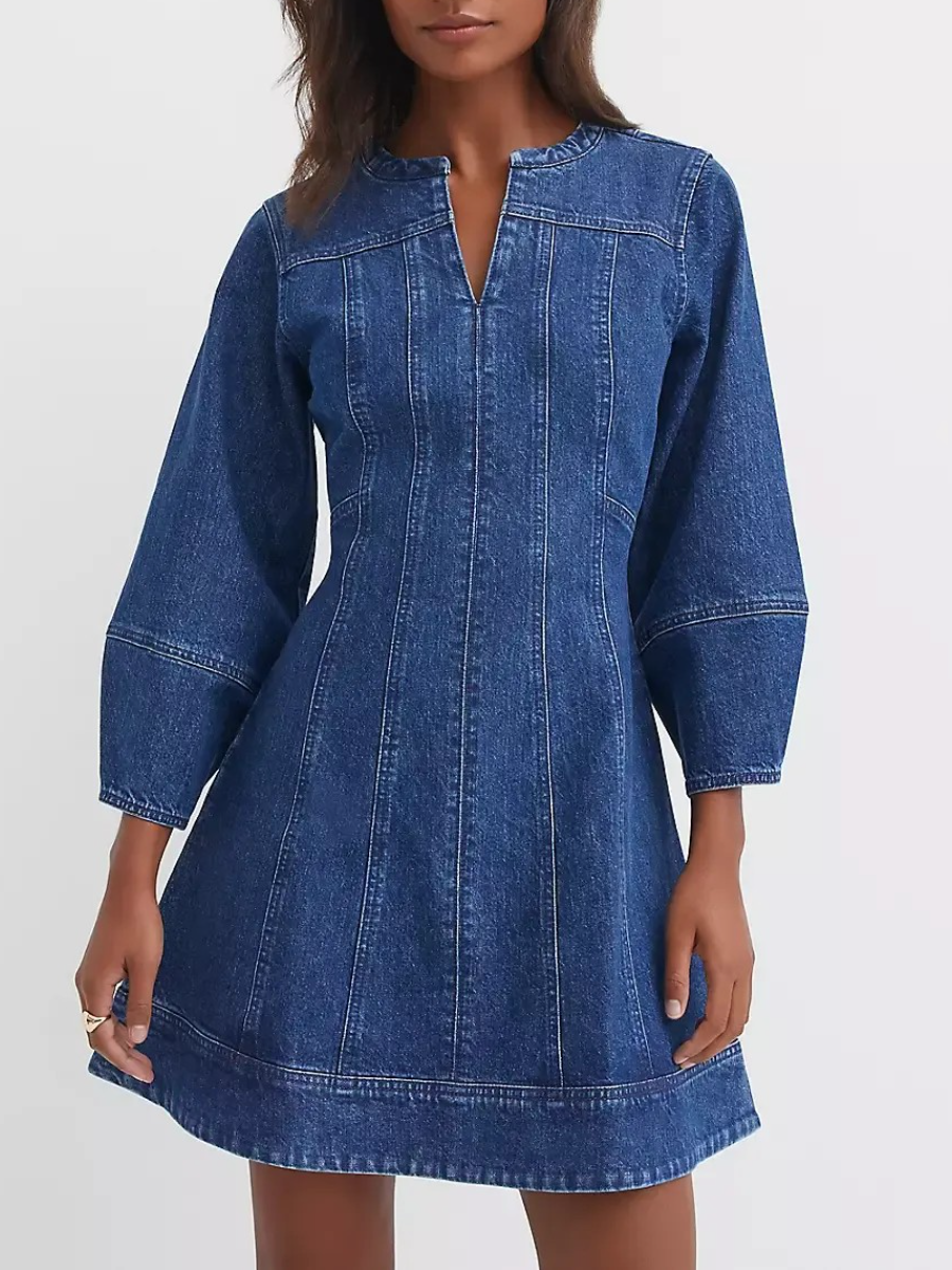 Denim Barrel Sleeve Mini Dress