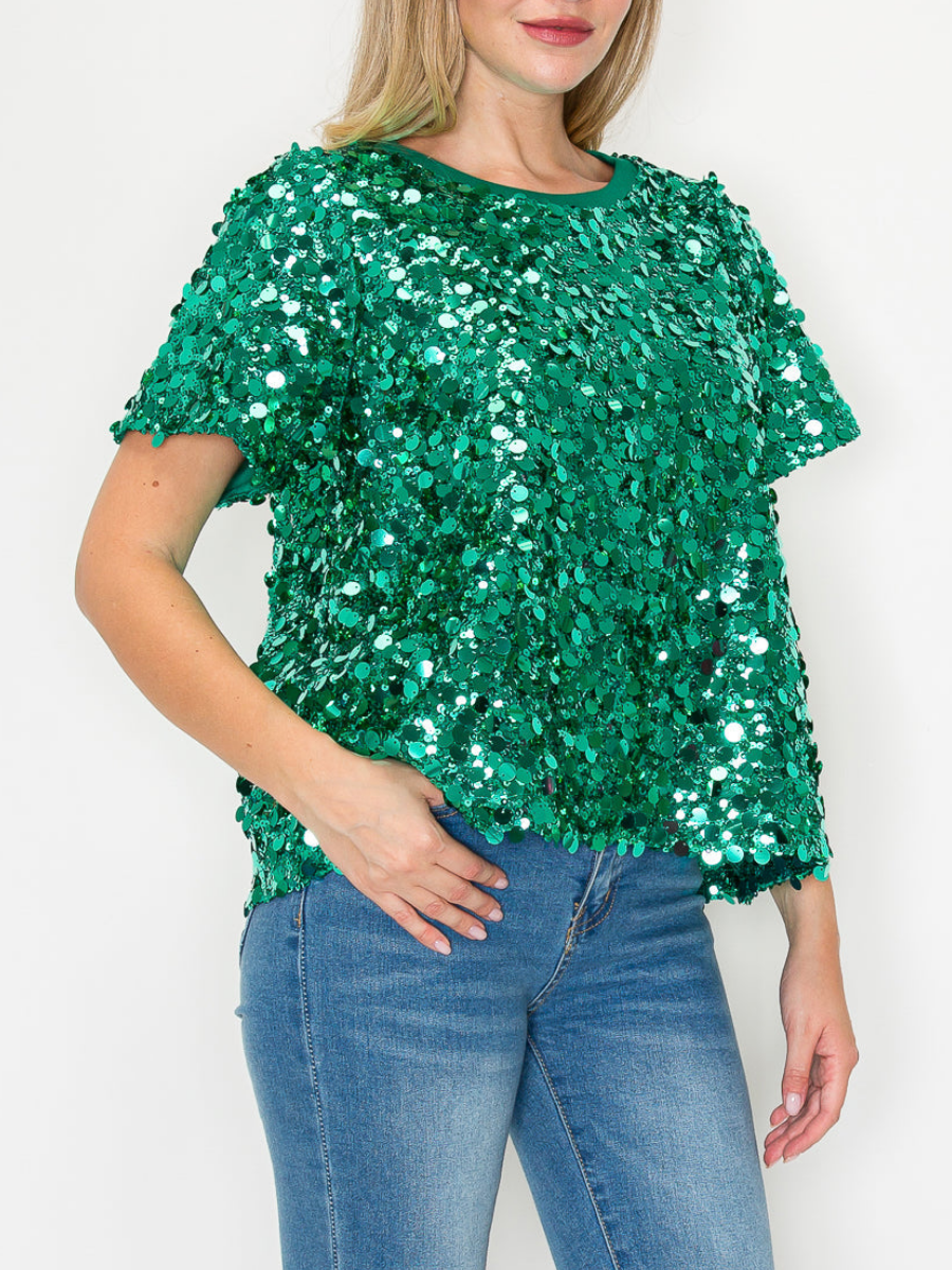 Vibrant Textured Sequin Top