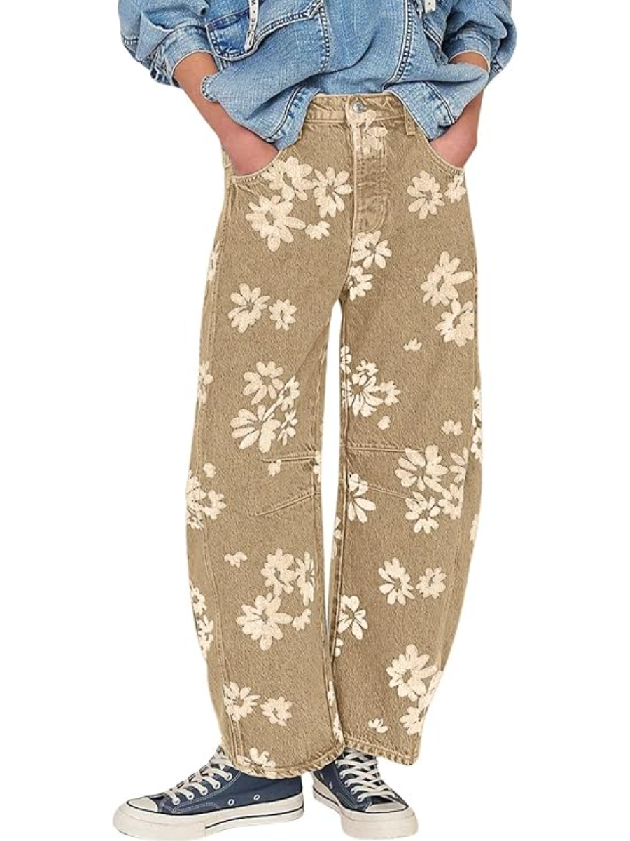 Floral Printed Baggy Wide Leg Jeans