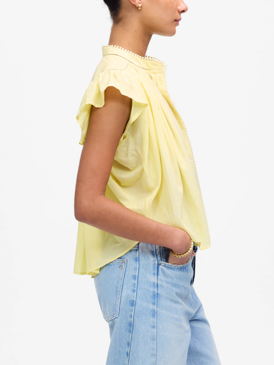 Shirred Lace-Trim Top