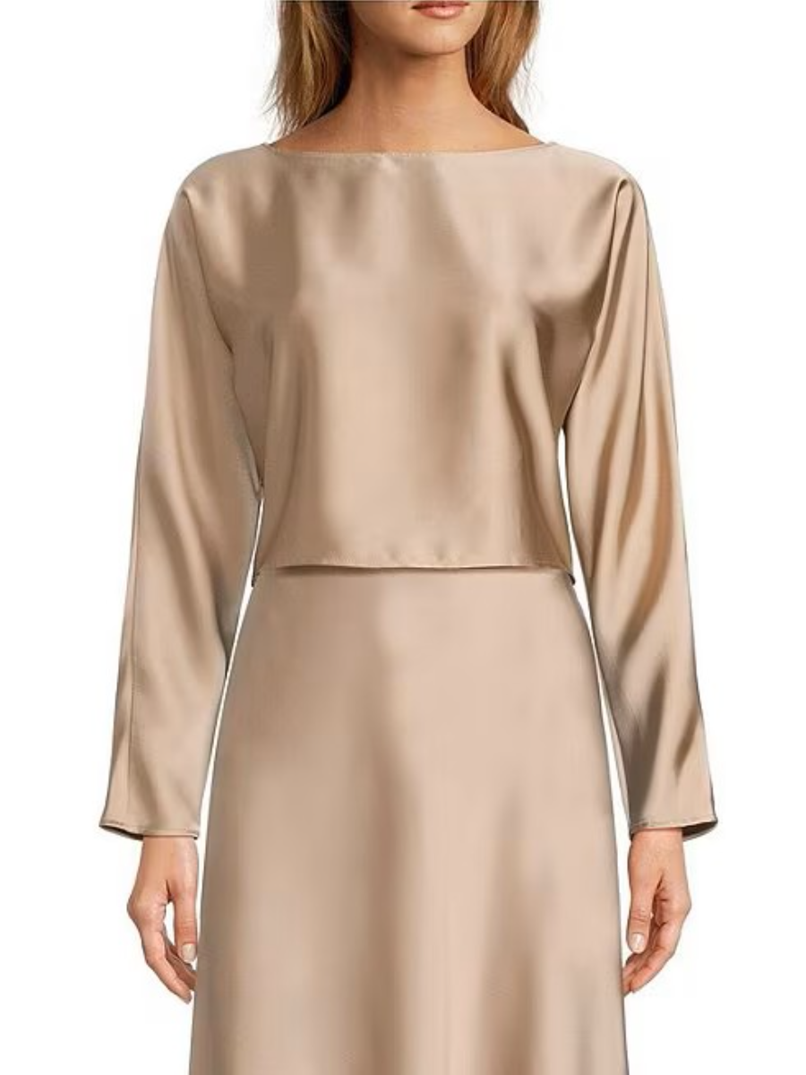 Blyss Boat Neck Long Sleeve Coordinating Satin Set