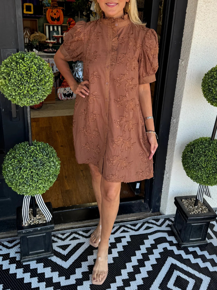 Chic Floral Embroidered Puff Sleeve Mini Dress