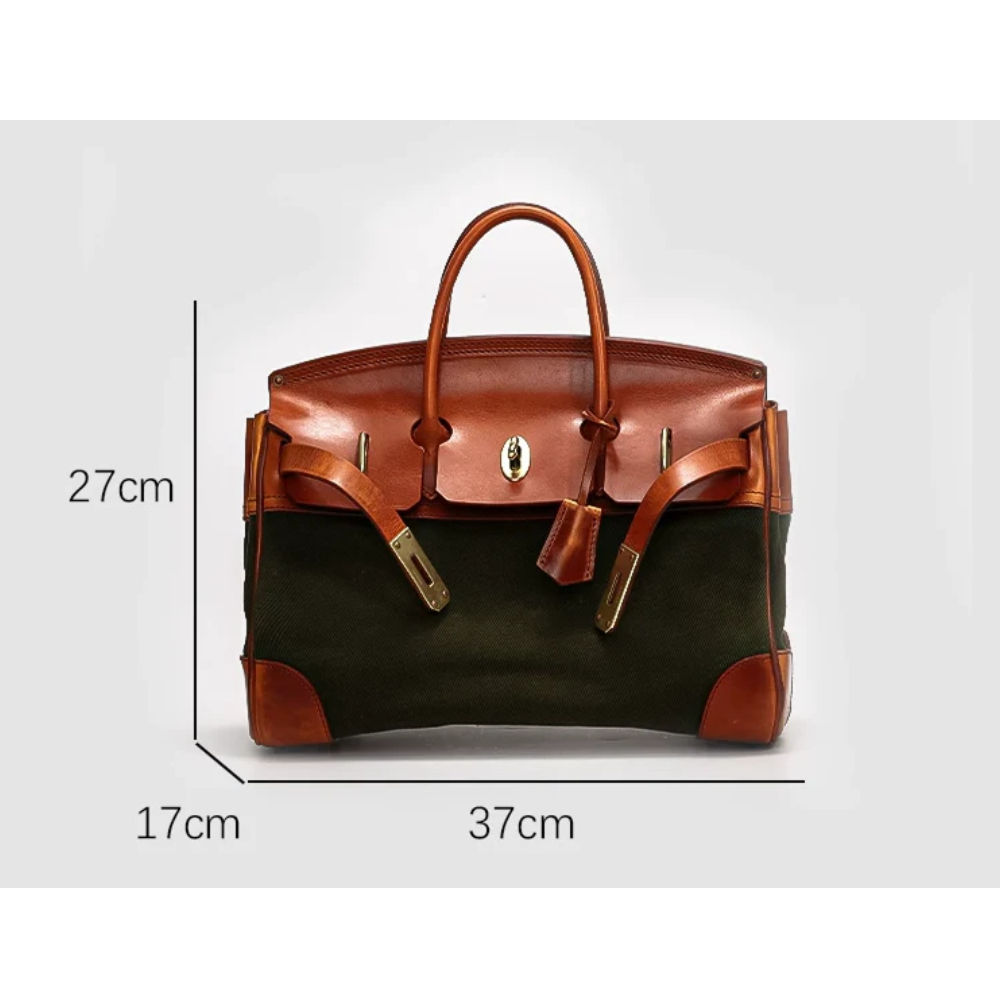 Two-Tone Canvas And Leather Handbag