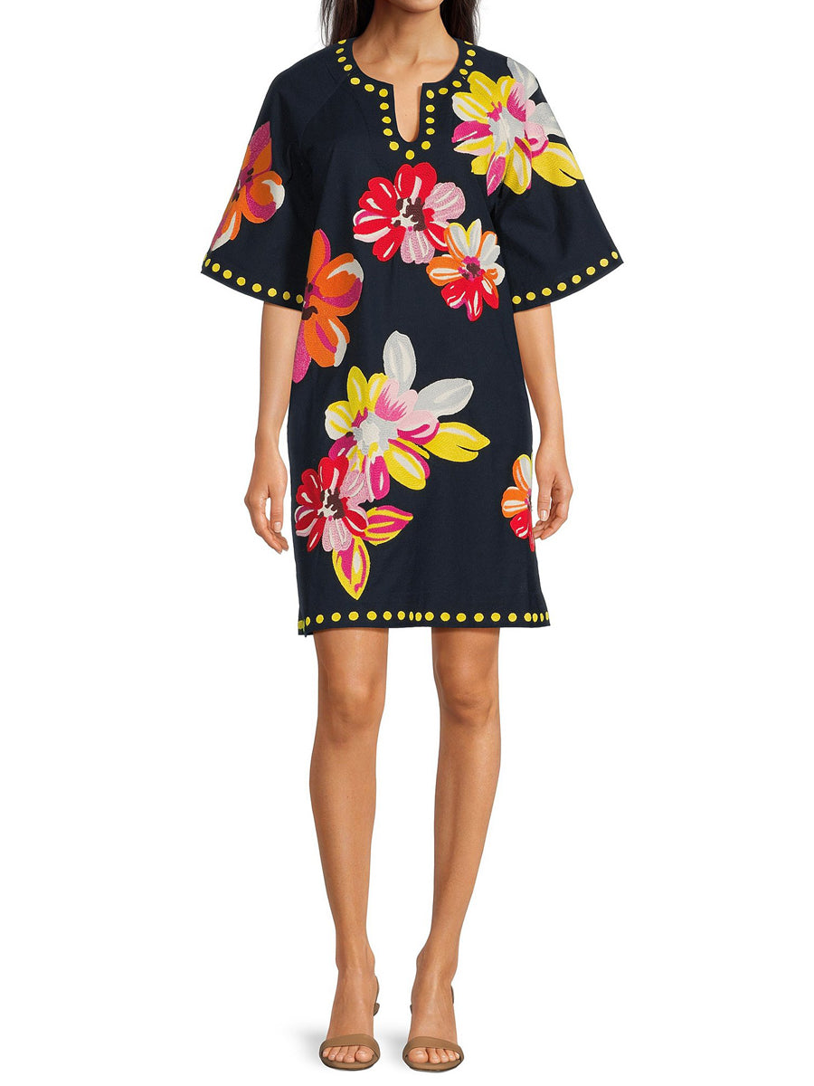 Colorful Floral Embellished Shift Dress