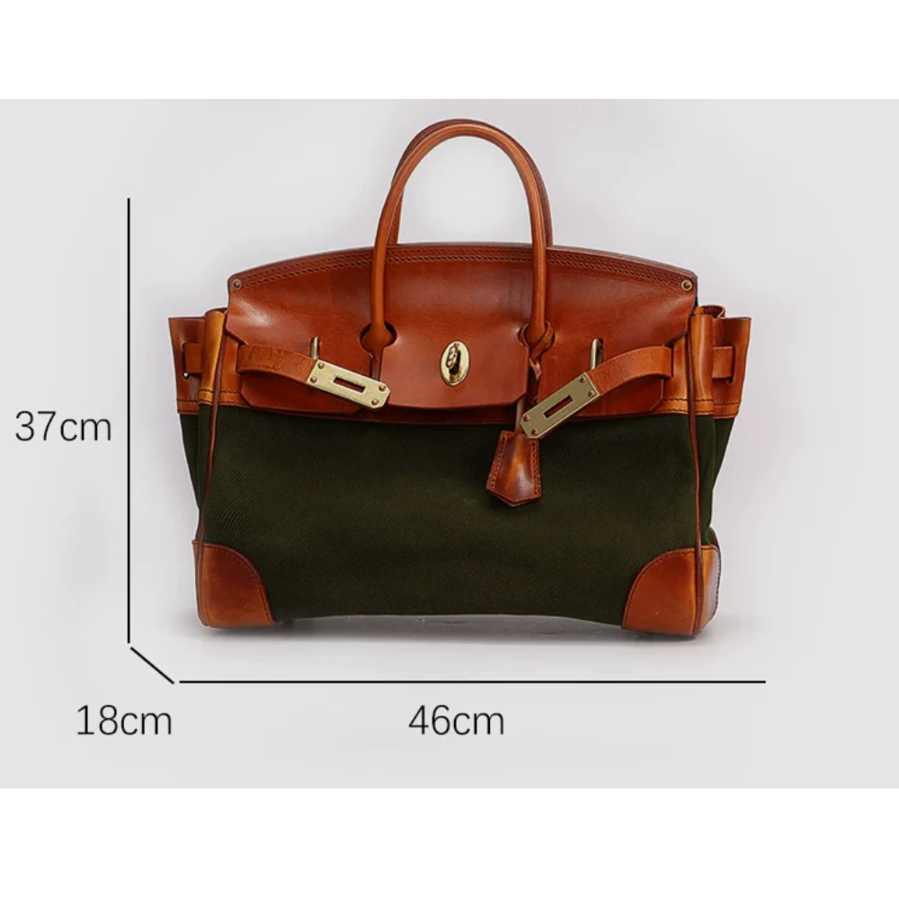 Two-Tone Canvas And Leather Handbag