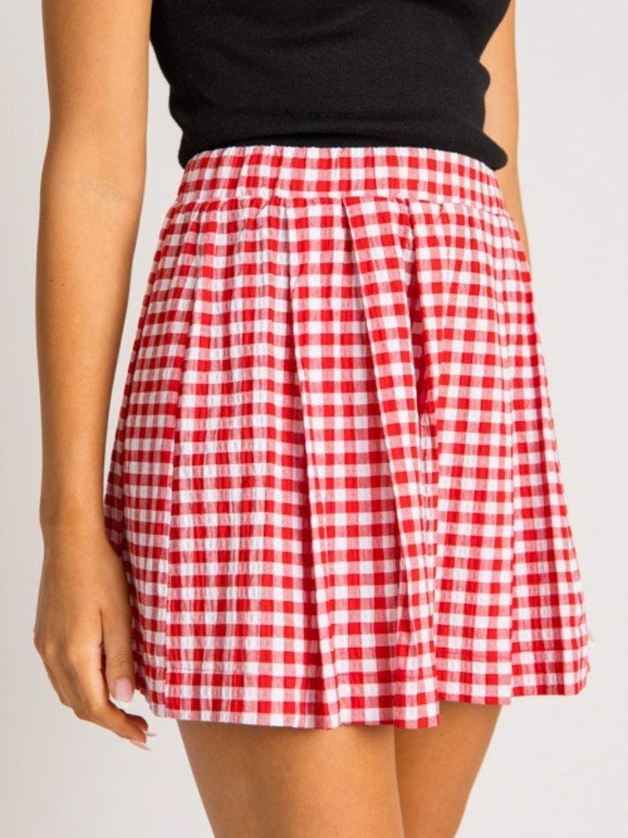 Pleated Mini Skirt, Red Gingham