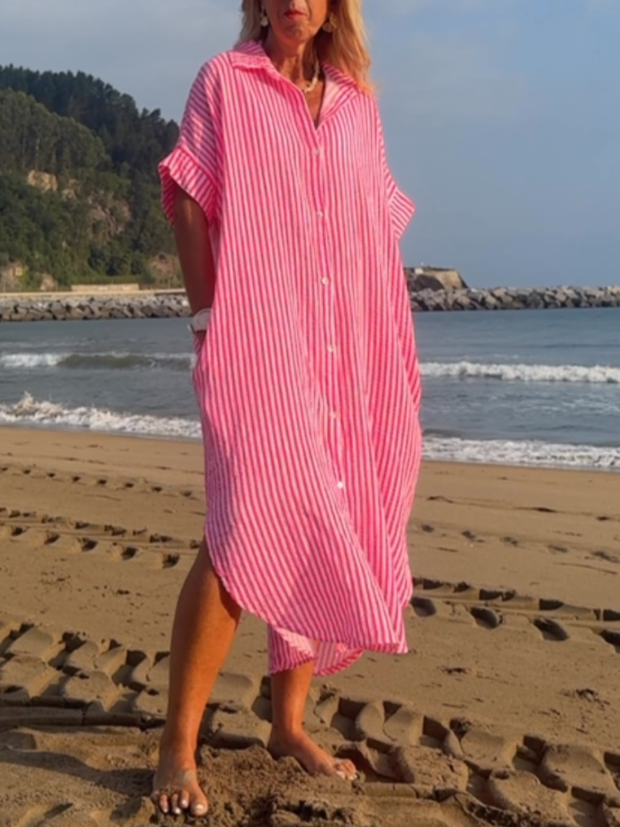 Classic Breezy Striped Shirt Dress