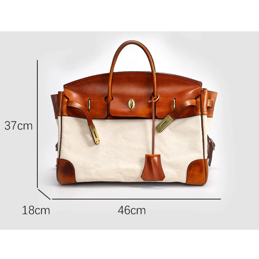 Two-Tone Canvas And Leather Handbag