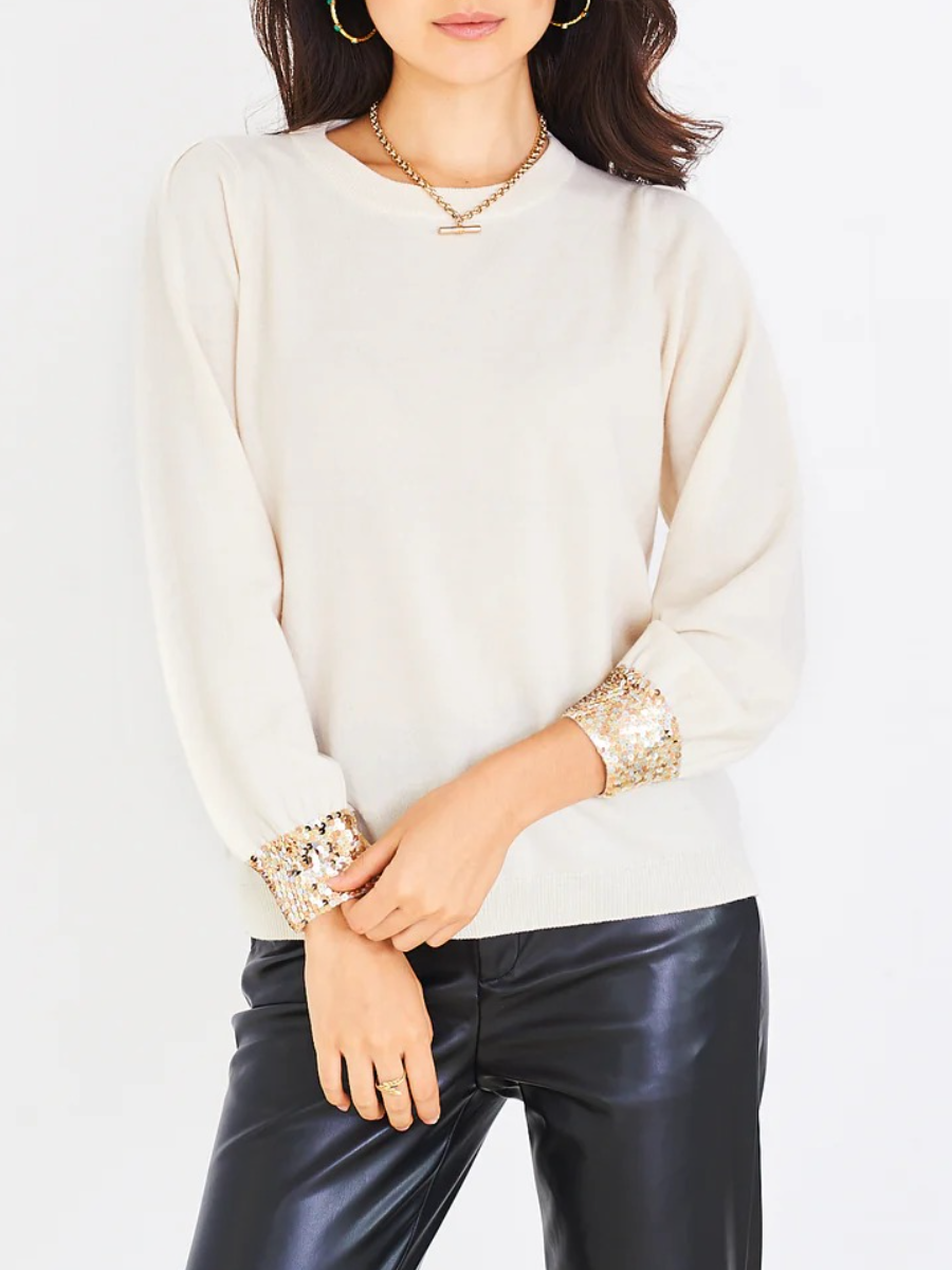 New Sequin Cuff Merino Top
