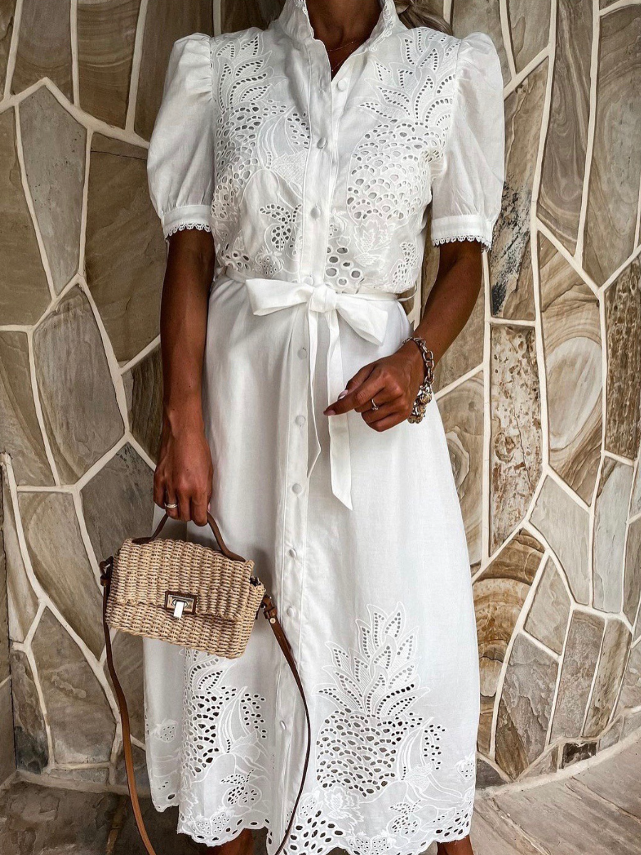 Eyelet Lace Elegant Shirt Dress