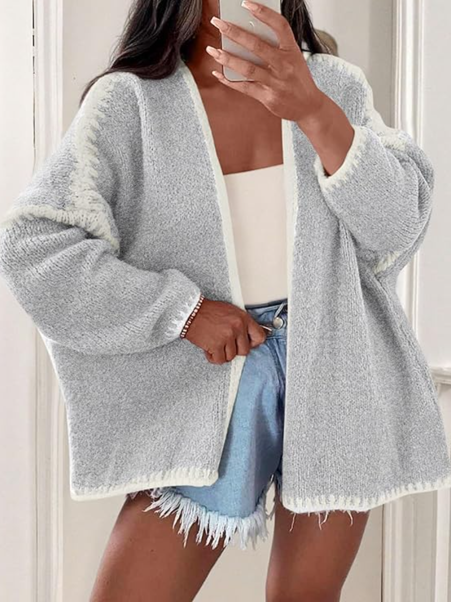 Long Lantern Sleeve Knit Open Front Lightweight Sweater