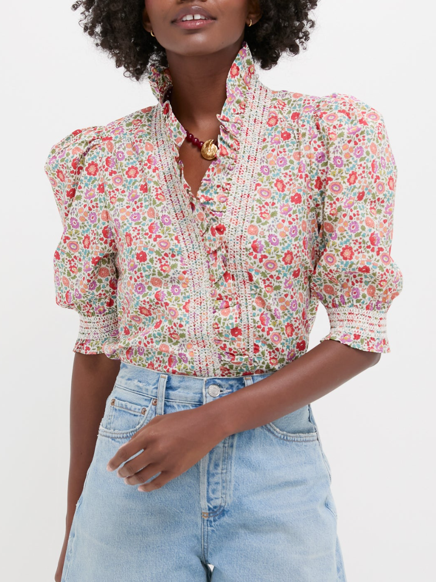 Ruffled Collar Short Sleeve Blouse