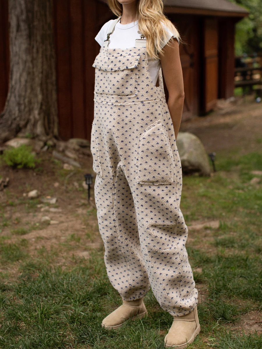Elasticated Adjustable Straps Printed Sherpa Overalls