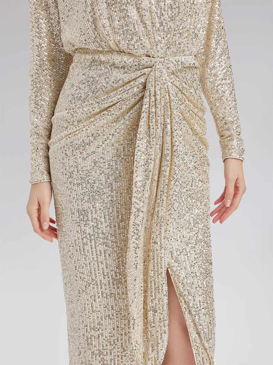 Elegant V Neck High Slit Sequin Dress