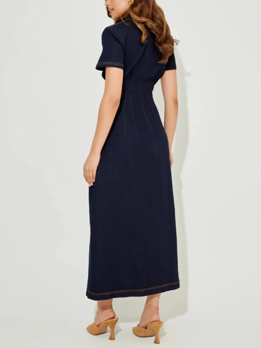 The Ultimate Muse Denim Collared Midi Dress
